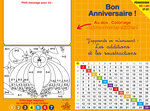 67-1102-B Carte Pédagogique Bon Anniversaire Coloriage Magique Jeu avec Crayon de couleur aléatoire et Enveloppe Jaune J'apprends en m'amusant Additions Soustractions pour Enfants CP CE1 dès 5 6 7 ans