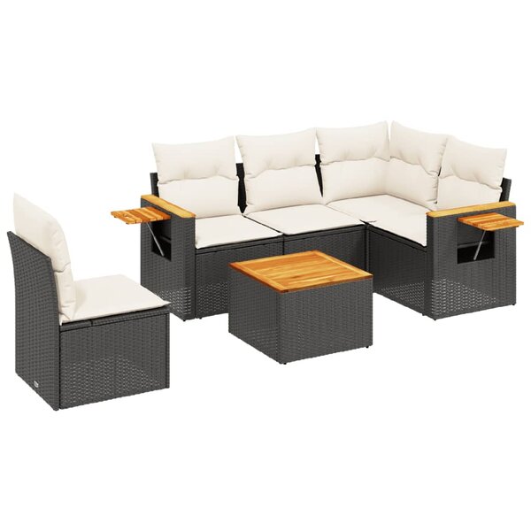 vidaXL Salon de jardin 6 Pièces avec coussins noir résine tressée