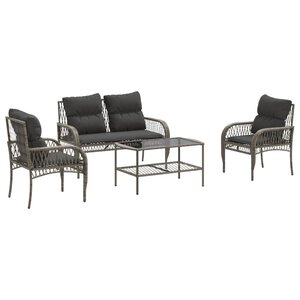 vidaXL Salon de jardin 4 Pièces avec coussins gris résine tressée