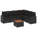 vidaXL Salon de jardin 7 Pièces avec coussins noir résine tressée