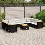 vidaXL Salon de jardin 10 Pièces avec coussins noir résine tressée
