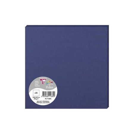 Paquet de 25 cartes simples 210g 160x160 bleu nuit clairefontaine