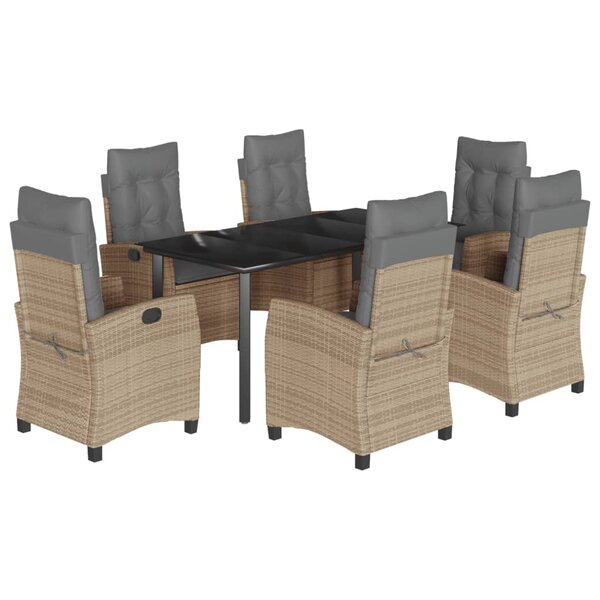 vidaXL Ensemble à manger de jardin coussins 7 Pièces mélange beige rotin
