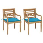 vidaXL Chaises Batavia lot de 2 et coussins bleus Bois de teck massif