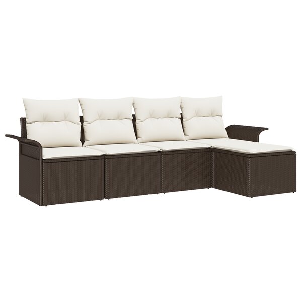 vidaXL Ensemble de canapés de jardin 5 pièces avec coussins Marron Poly Rattan