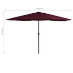 vidaXL Parasol d'extérieur avec mât en métal 390 cm rouge bordeaux