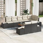 vidaXL Ensemble canapé jardin 9 pièces avec coussins Noir Poly Rotin Acacia