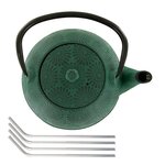 Théière en fonte Hanami vert émeraude 1 2 L + 4 pailles en inox