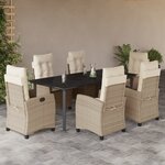 vidaXL Ensemble à manger de jardin et coussins 7 Pièces beige poly rotin
