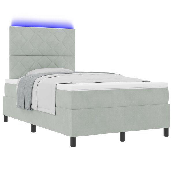 Lit à sommier tapissier vidaXL avec matelas et lumière LED gris clair 120x200 cm en velours