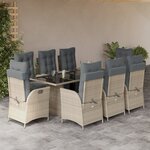 vidaXL Ensemble à manger de jardin et coussins 9 Pièces gris clair rotin