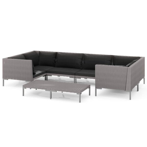vidaXL Salon de jardin 7 Pièces avec coussins Résine tressée Gris foncé