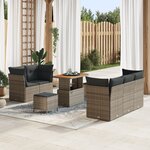 Set de canapé de jardin de 8 pièces avec coussins gris poly rotin acacia