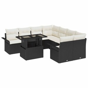 vidaXL Ensemble de canapé de jardin avec coussin 9 Pièces Noir Poly rotin