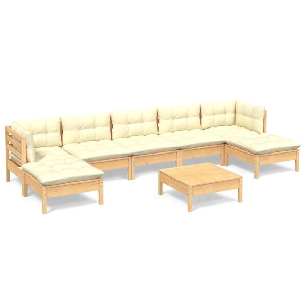 vidaXL Salon de jardin 8 Pièces avec coussins crème Bois de pin