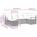 Ensemble de Canapé de Jardin de 6 Pièces avec Coussins en Rattan Synthétique Marron
