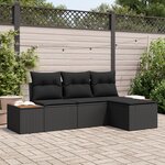 Canapé de jardin 4 pièces avec coussins noirs en rotin poly acacia
