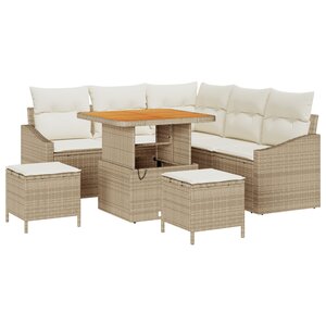 Ensemble de Canapés de Jardin 8 pièces avec Coussins Beige Poly Rotin Acacia