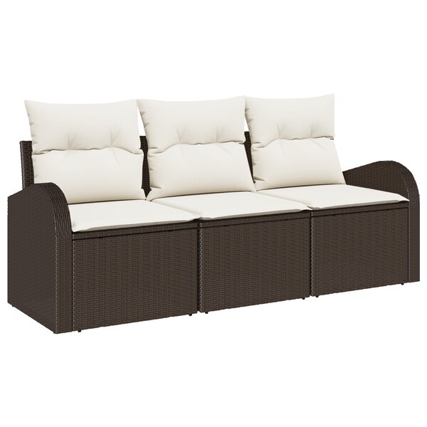 vidaXL Ensemble de canapés de jardin de 3 pièces avec coussins Marron Poly Rattan
