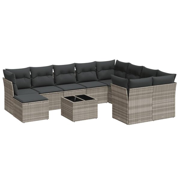 vidaXL Salon de jardin 11 Pièces avec coussins gris clair résine tressée