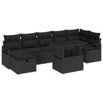 Ensemble de Canapé de Jardin 8 Pièces avec Coussins Noir Poly Rattan