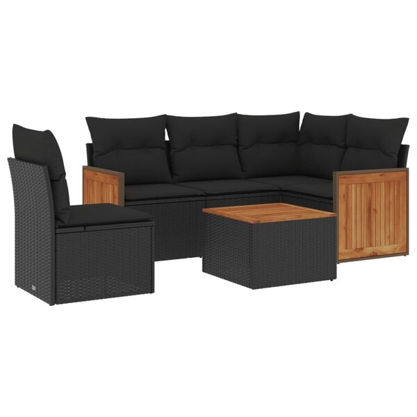 vidaXL Salon de jardin 6 Pièces avec coussins noir résine tressée