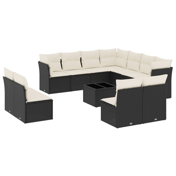 vidaXL Salon de jardin 12 Pièces avec coussins noir résine tressée