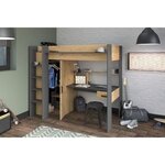 Lit combiné mezzanine enfant chêne et gris - Sommier inclus - 90 x 200 cm