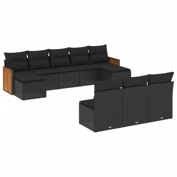 vidaXL Salon de jardin 10 Pièces avec coussins noir résine tressée