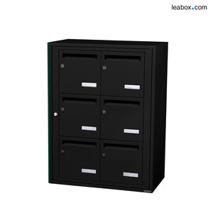 Bloc collectif Leabox 2x3 grade 3 simple face intérieur mural noir 9005 finition brillante