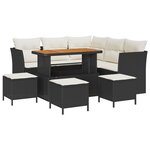 vidaXL Canapé de Jardin 9 Pièces avec Coussins Noir Poly Rattan Acacia