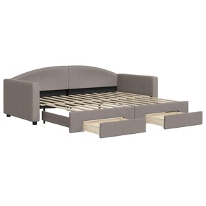 vidaXL Lit de jour avec gigogne et tiroirs taupe 90x200 cm tissu