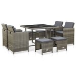 vidaXL Ensemble à manger d'extérieur 9Pièces et coussins Résine tressée