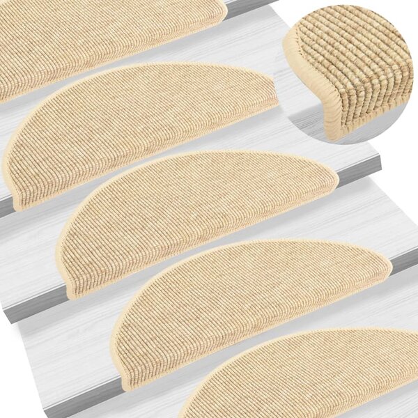 vidaXL Tapis d'escalier autocollants 15 Pièces 65x21x4 cm Beige
