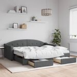 vidaXL Lit de jour avec gigogne et tiroirs gris foncé 90x190 cm tissu