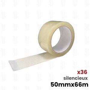36 rouleaux adhésifs Transparent SILENCIEUX (28µ) 50mm x 66m