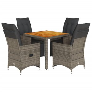 vidaXL Ensemble de bistro de jardin 5 Pièces coussins gris poly rotin