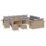 Canapés de jardin 14 pièces avec coussins Beige Poly Rattan Acacia