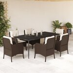 vidaXL Ensemble à manger de jardin et coussins 7 Pièces marron rotin