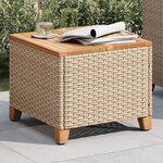 vidaXL Table de jardin beige 45x45x37 cm résine tressée et bois acacia