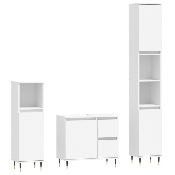 vidaXL Ensemble de meubles salle de bain 3 Pièces blanc bois d'ingénierie