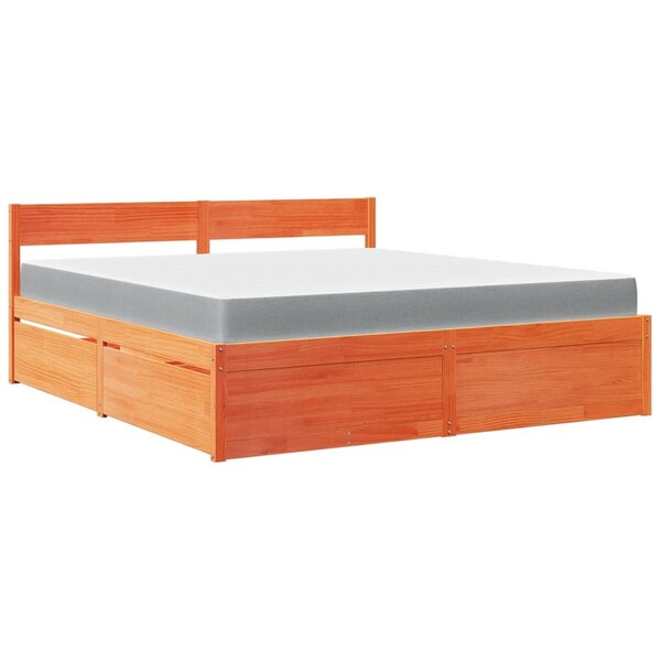 vidaXL Lit avec tiroirs/matelas cire marron 180x200 cm bois massif pin