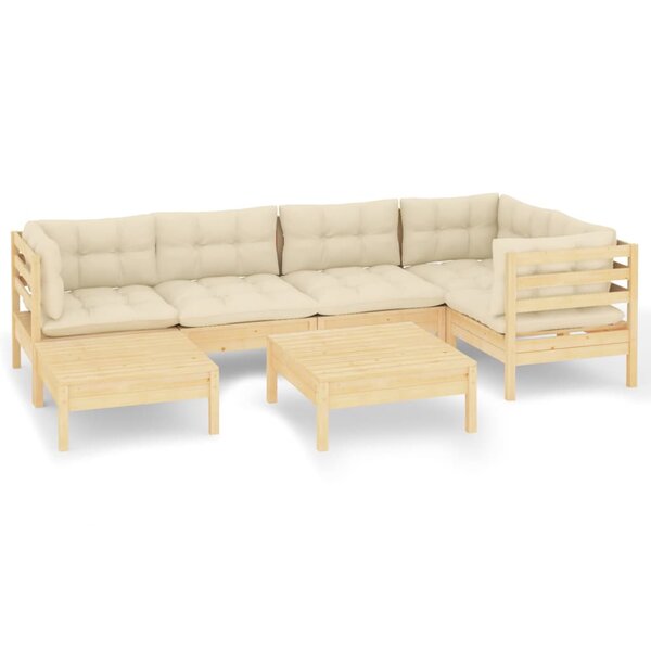 vidaXL Salon de jardin 7 Pièces avec coussins crème bois de pin massif