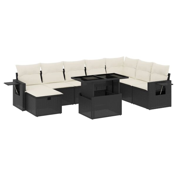vidaXL Salon de jardin 9 Pièces avec coussins noir résine tressée