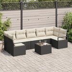 Canapé de Jardin 8 Pièces avec Coussins Noir Rotin Poly