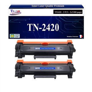 T3AZUR - 2x Toners compatibles avec Brother TN2420 TN2410 pour Brother HL-L2310D HL-L2350DW HL-L2357DW HL-L2370DN HL-L2372DN HL-L2375DW HL-L2395DW - 3 000 pages