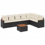 vidaXL Salon de jardin 8 Pièces avec coussins noir résine tressée