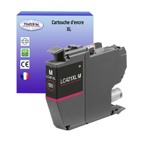 T3AZUR- Cartouche d'encre compatible avec Brother DCP-J1050DW DCP-J1140DW MFC-J1010DW LC421XL Magenta