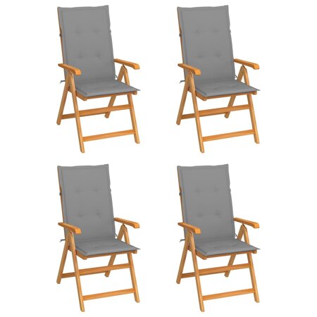 vidaXL Chaises de jardin lot de 4 avec coussins gris Bois teck solide