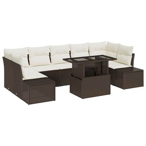 vidaXL Ensemble de canapé de jardin avec coussin 8 Pièces Marron et Crème